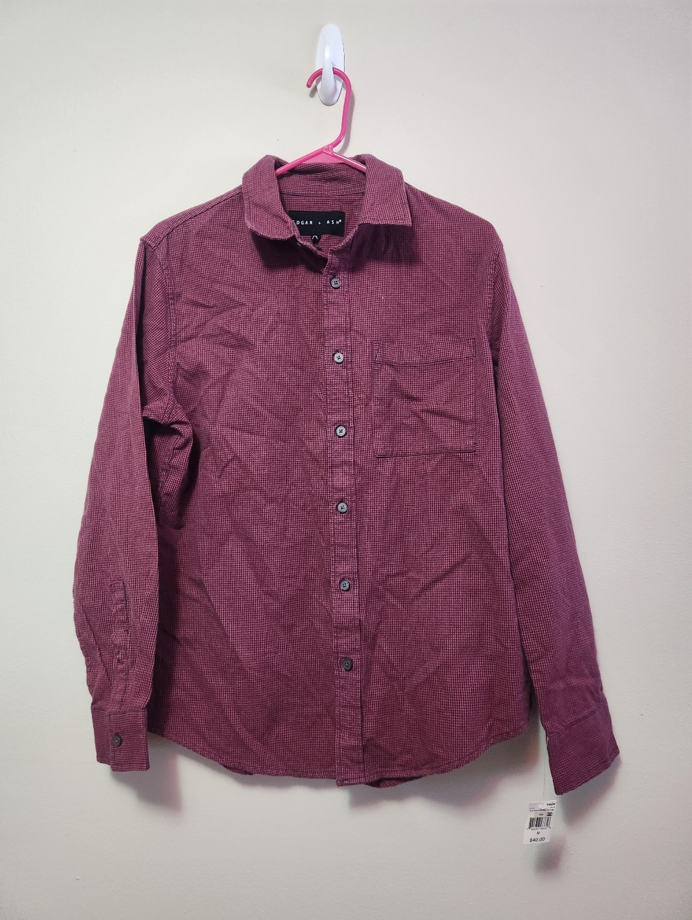 Edgar + Ash Sz. Med Red Check 100% Cotton Flannel Long Sleeve Button Front Shirt